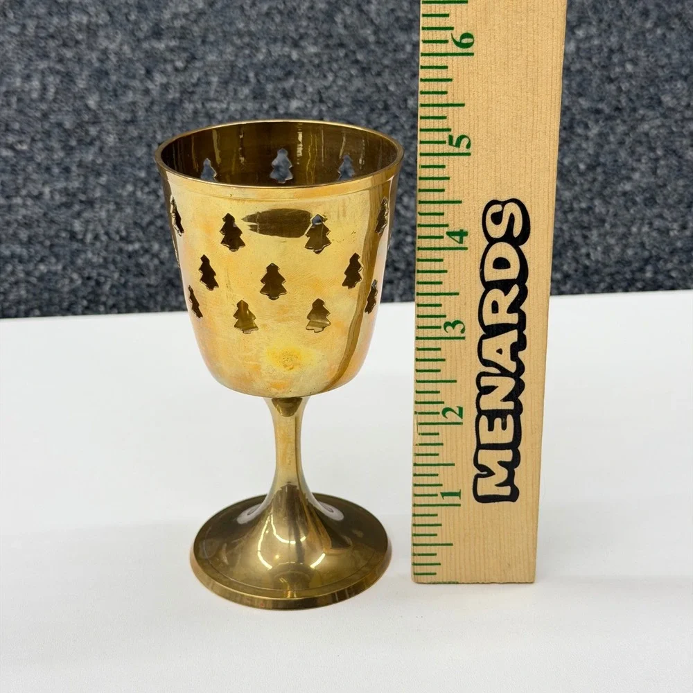 Vintage Brass‎ Christmas Tree Cutout Candle Holder Chalice Pedestal Gold Tone